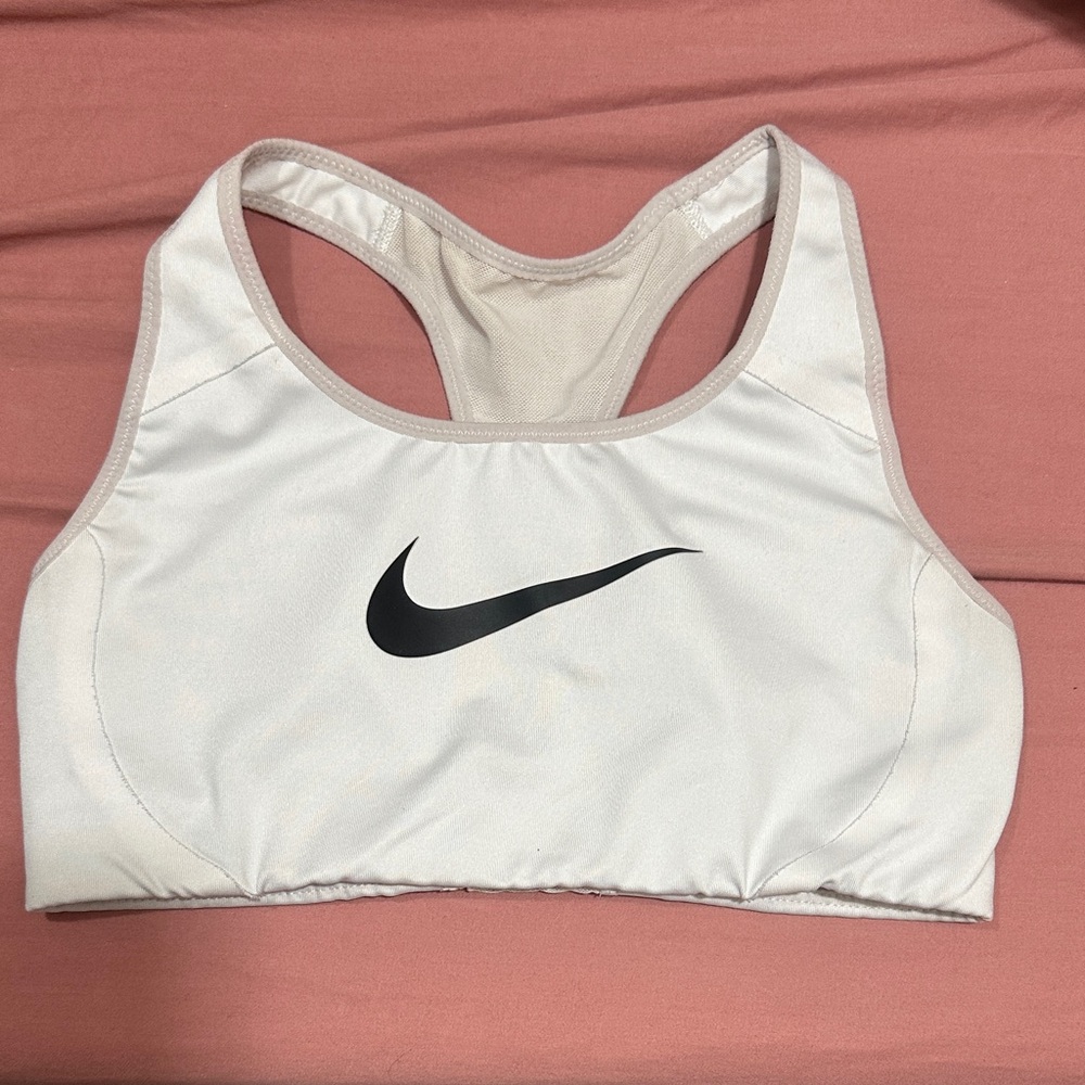 Nike Women's White Sports Bra with Black Logo